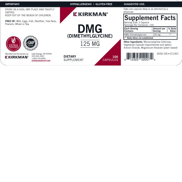 DMG (Dimethylglycine) 125 mg - Hypoallergenic - 100 capsules