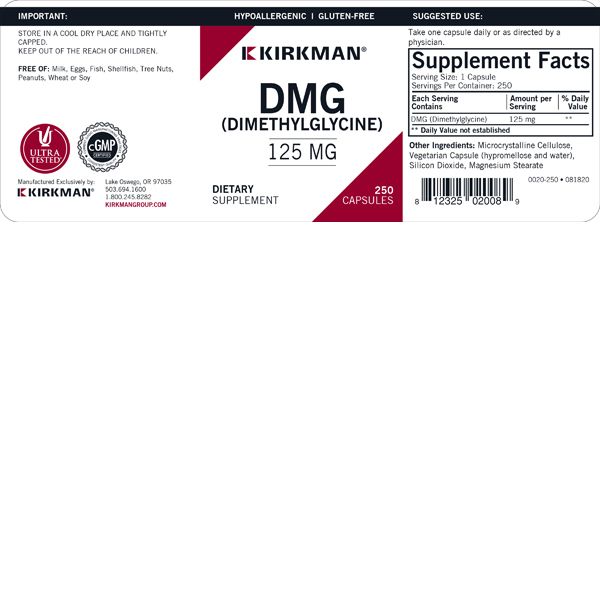 DMG (Dimethylglycine) 125 mg - Hypoallergenic - 250 capsules