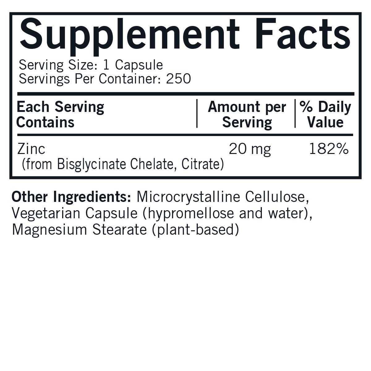 Zinc 20mg Hypo Caps 250ct