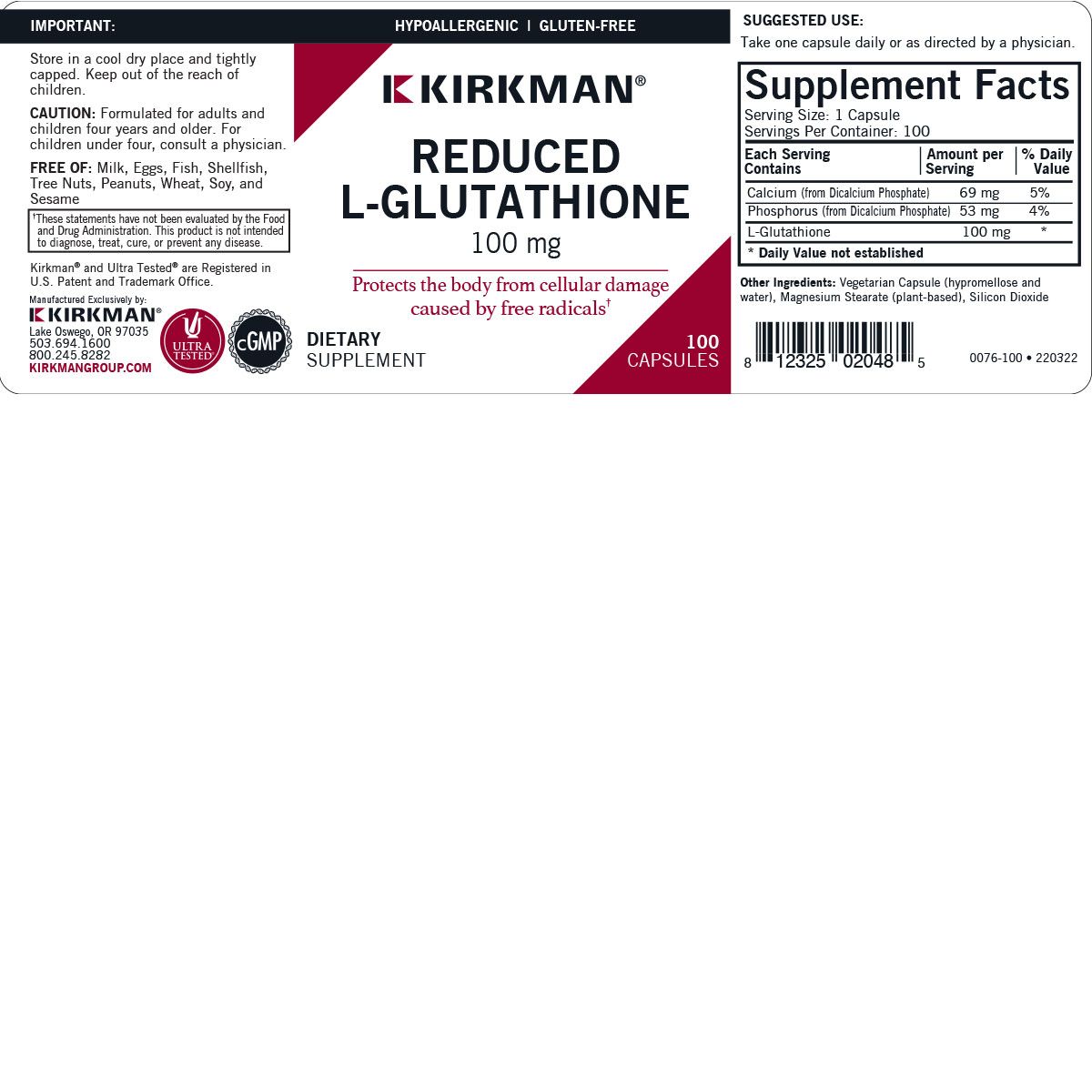 Reduced L-Glutathione 100 mg Capsules