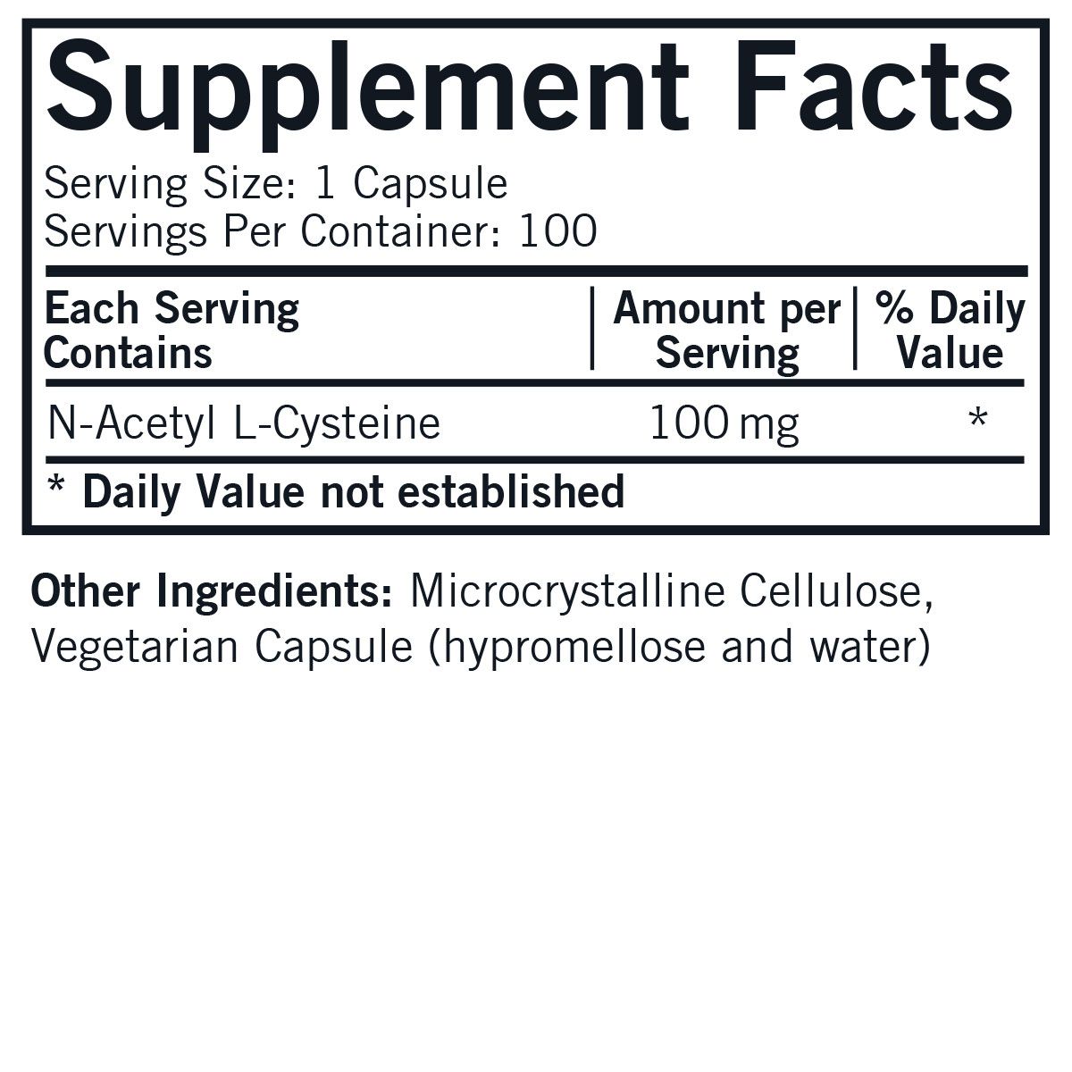 N-Acetyl Cysteine 100 mg Capsules - 100 ct