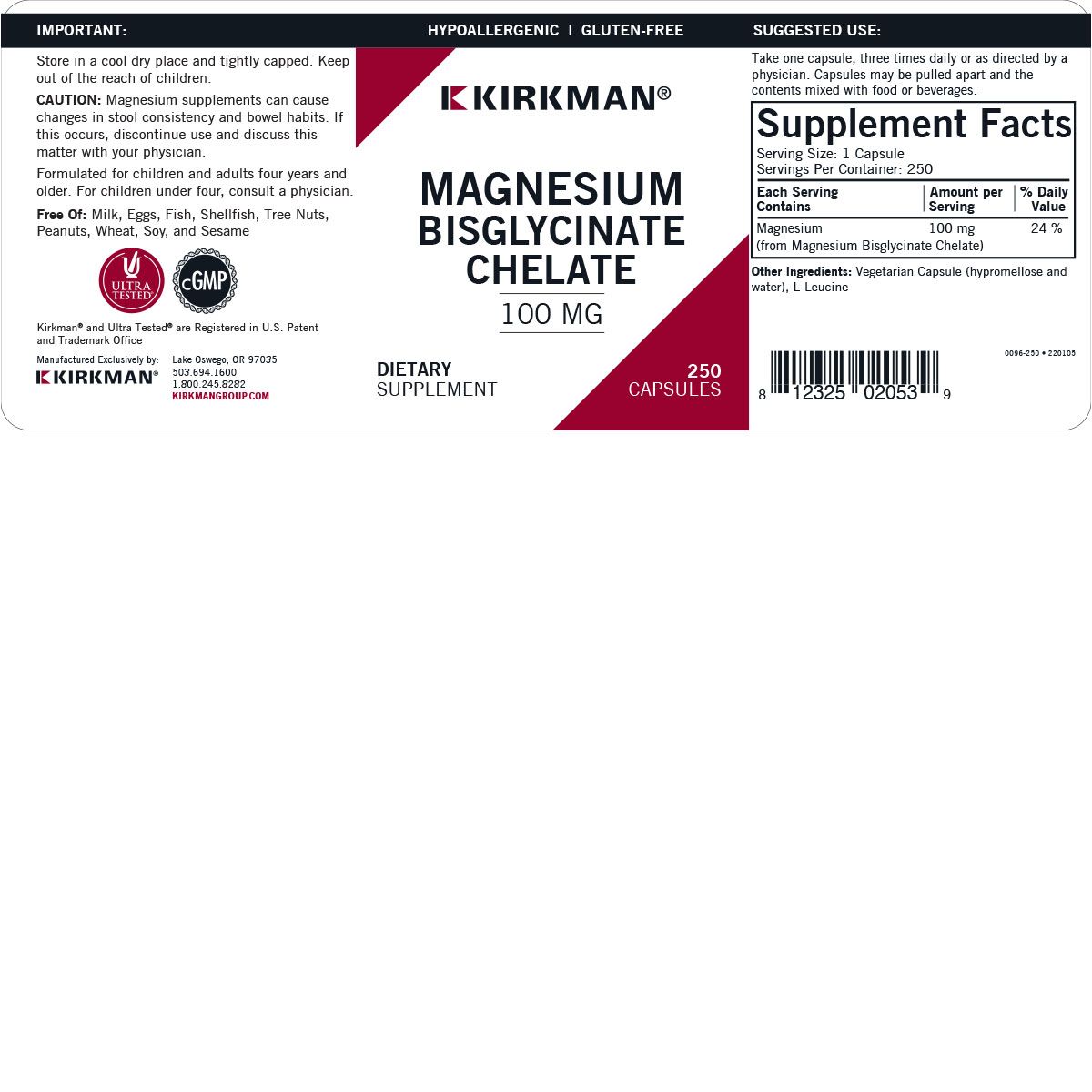 Magnesium Bisglycinate Chelate 100mg 250ct *