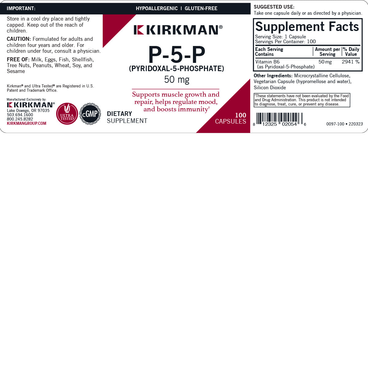 P-5-P (Pyridoxal-5-Phosphate) 50 mg - Hypoallergenic