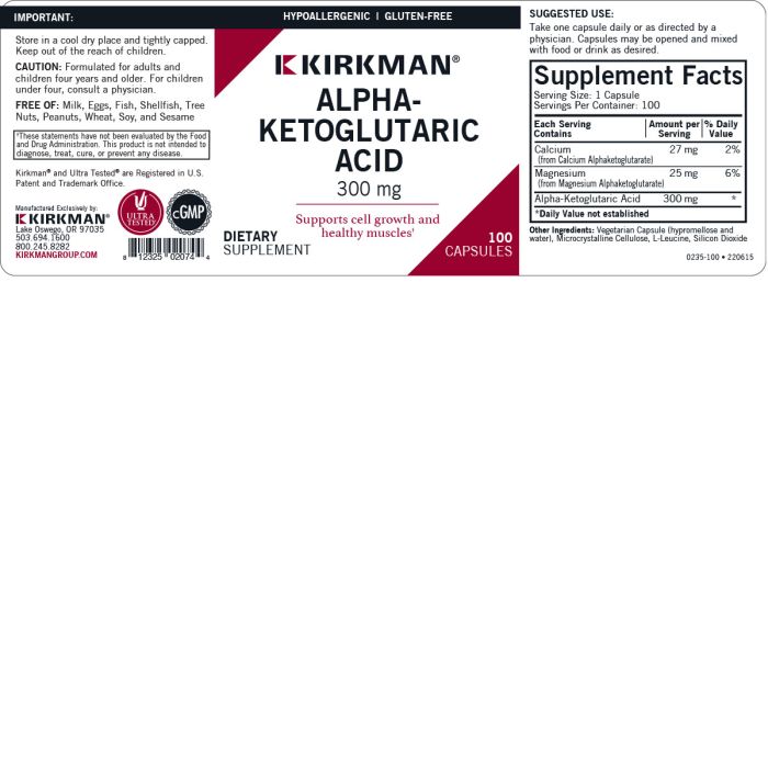 Alpha-Ketoglutaric Acid 300 mg - Hypoallergenic