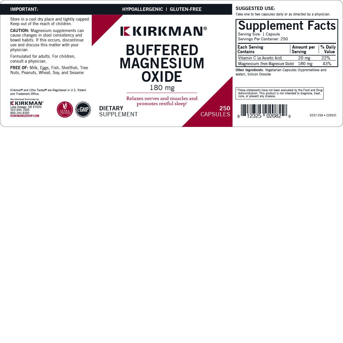 Buffered Magnesium Oxide 180 mg - Hypoallergenic