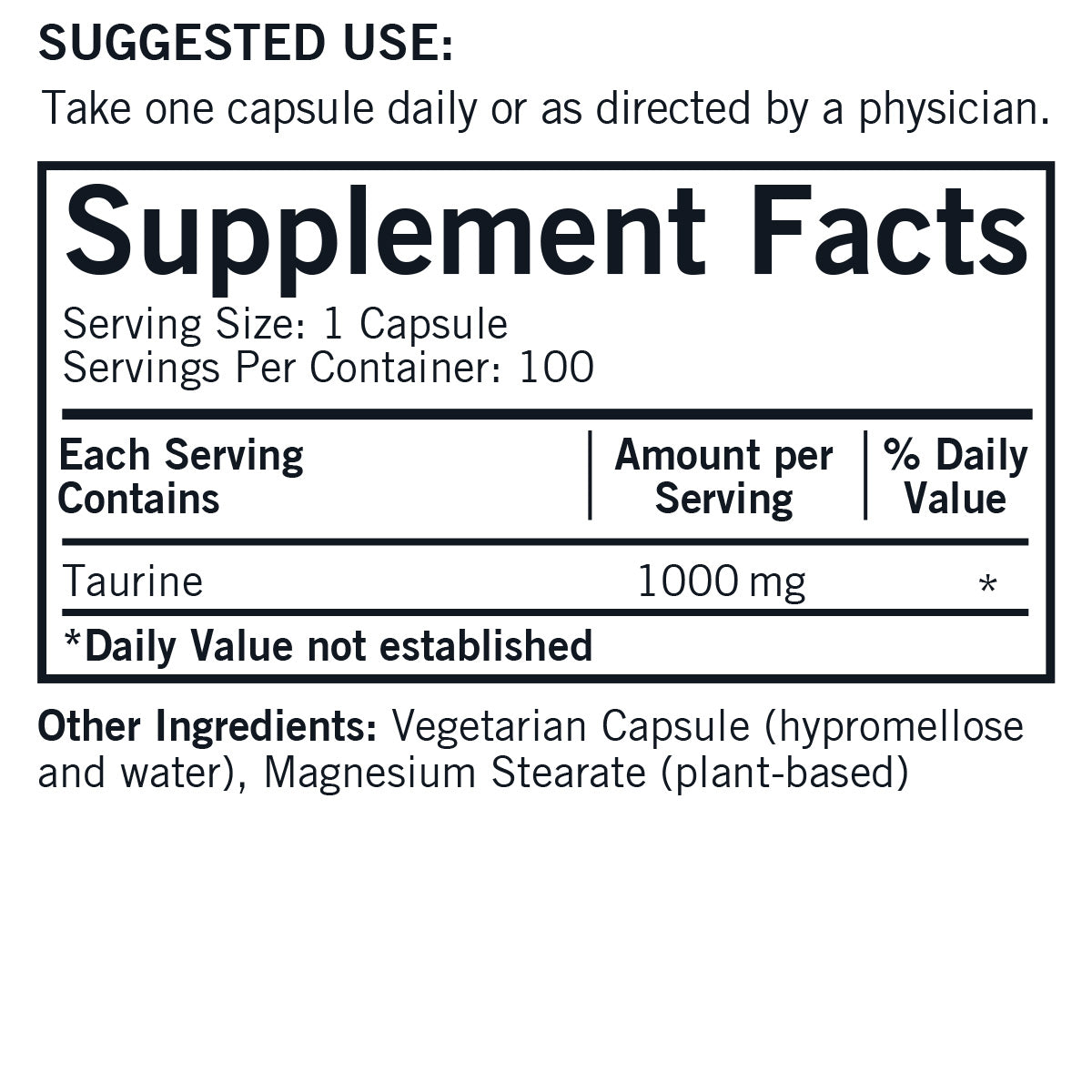 L-Taurine 1000 mg Capsules - Hypo 100 ct