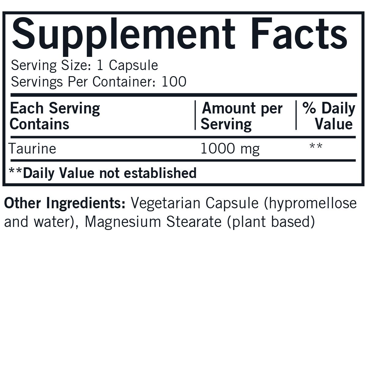 L-Taurine 1000 mg Capsules - Hypo 100 ct