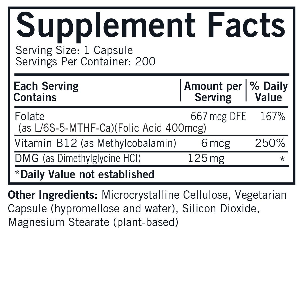 DMG 125 mg with Folate and Methyl B12 - Hypoallergenic Overstock