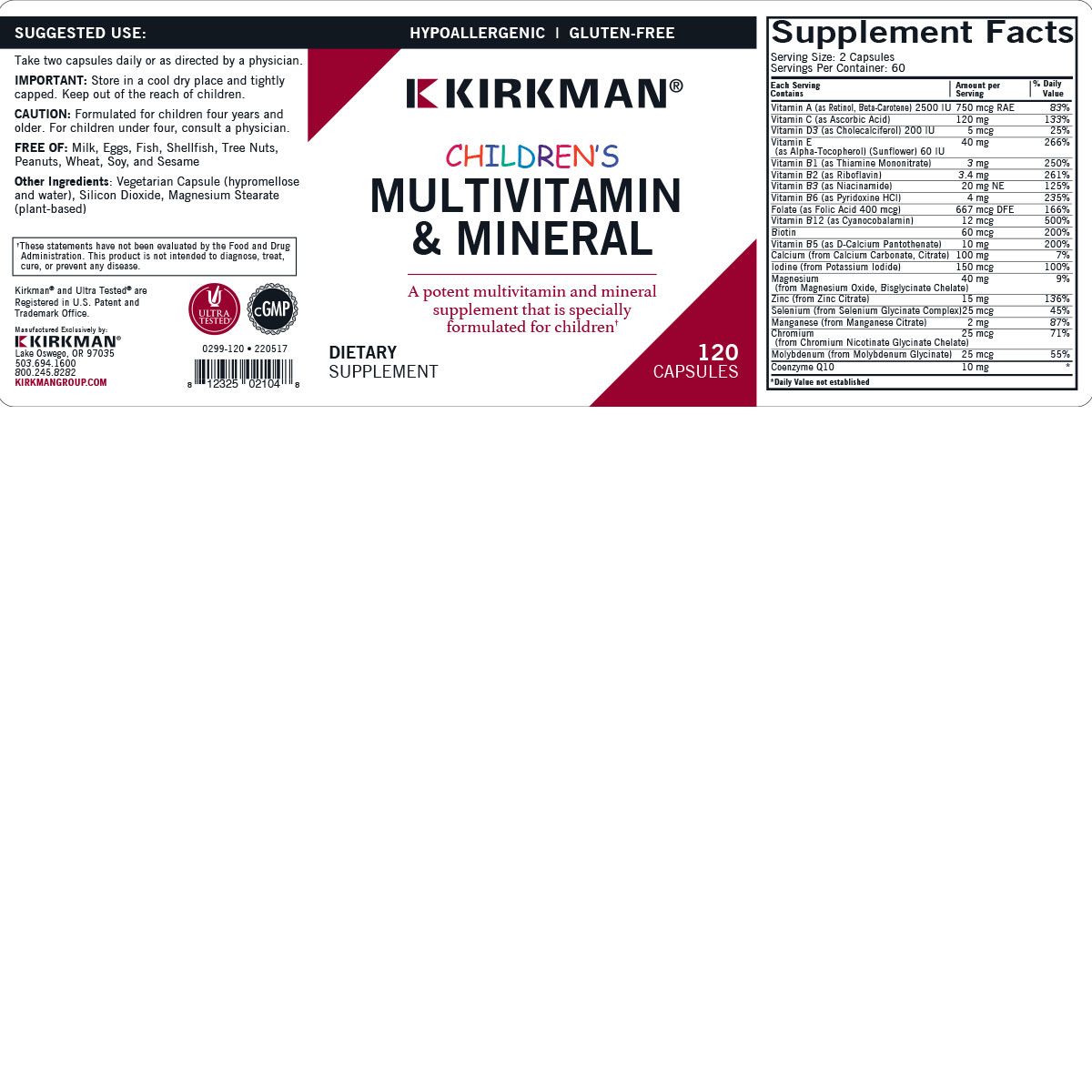 Children's Multivitamin & Mineral Capsules 120 - Hypoallergenic