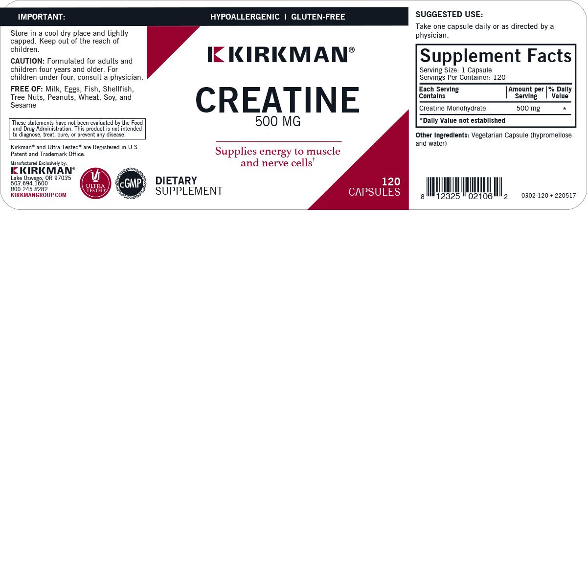 Creatine 500 mg - Hypoallergenic