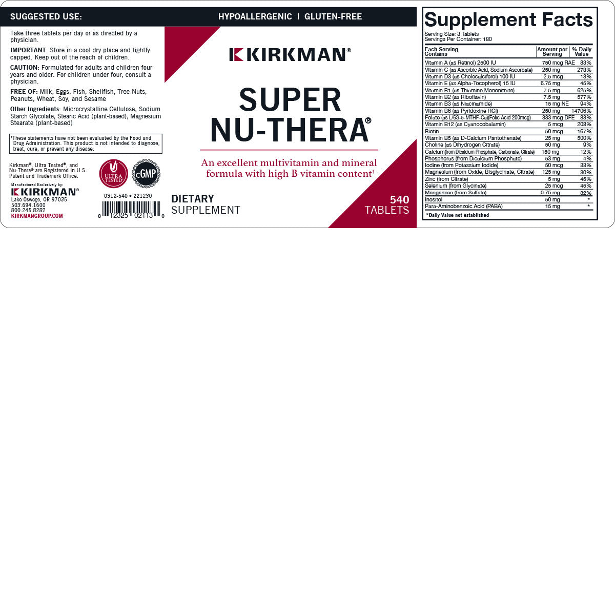 Super Nu-Thera Multivitamin & Mineral Caplets 540ct