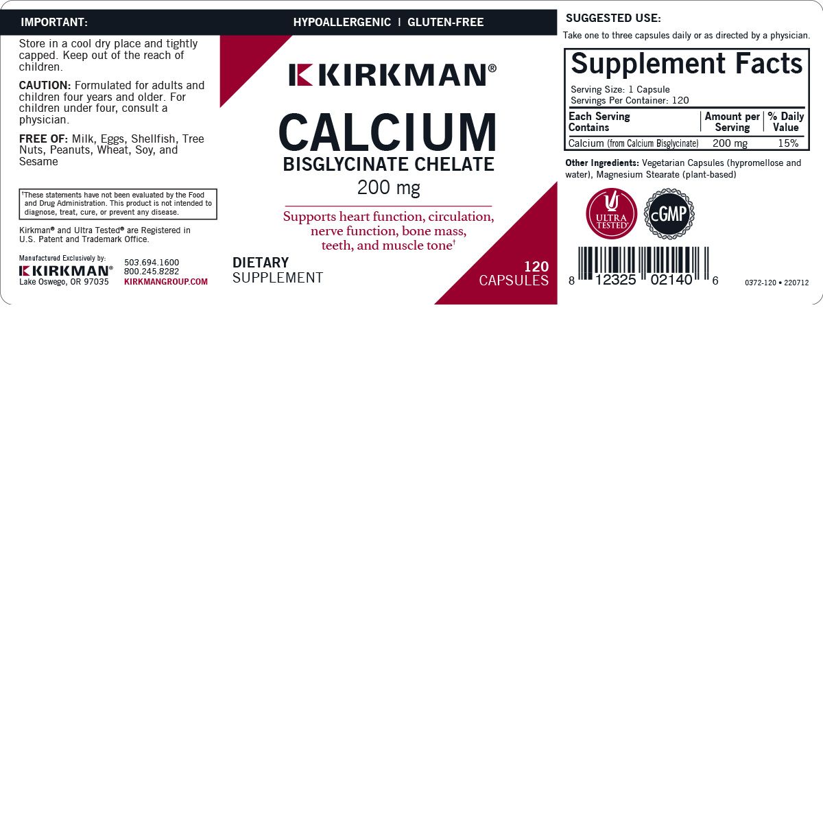 Calcium Bisglycinate Chelate 200 mg (without Vitamin D-3) - Hypoallergenic
