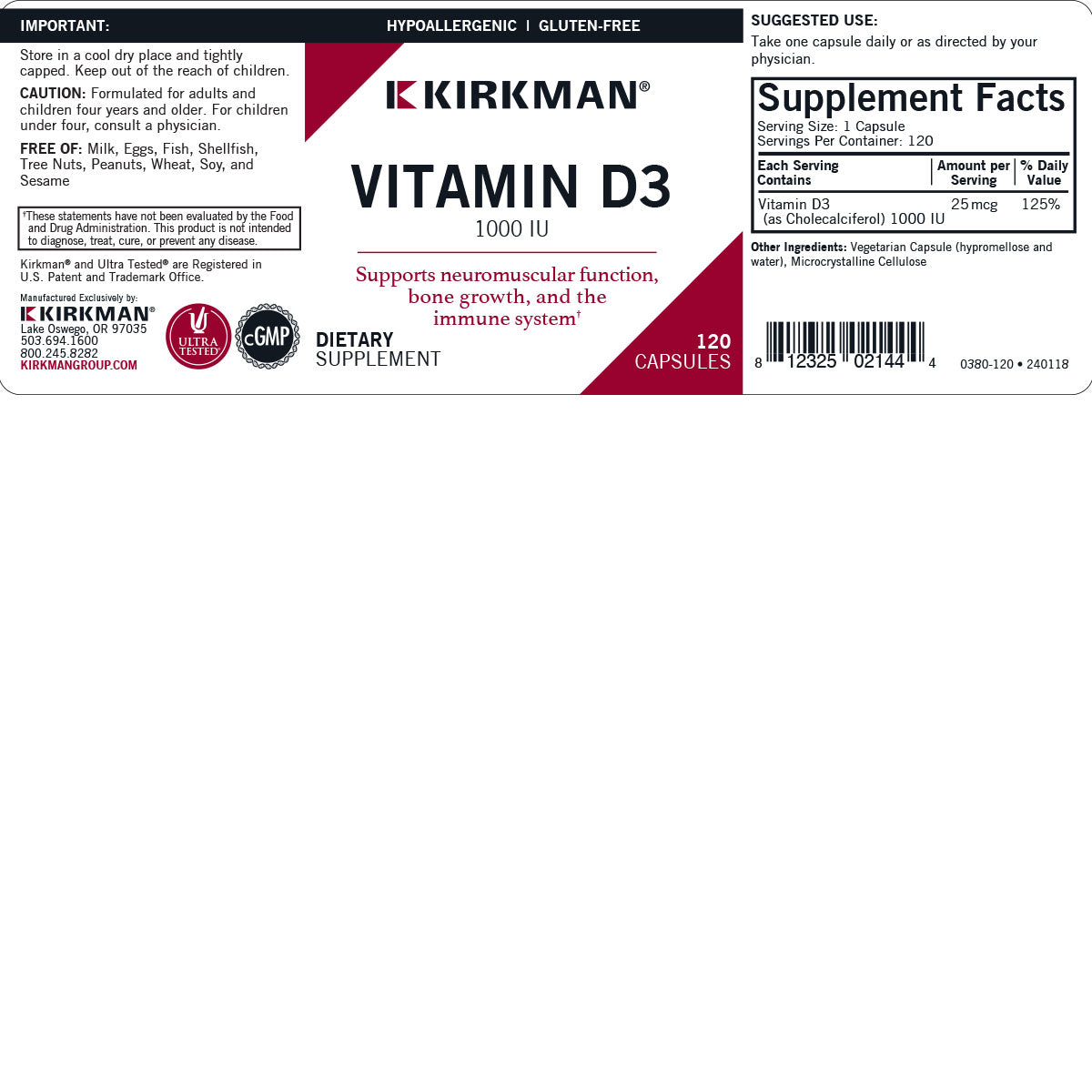 Vitamin D3 25mcg (1000 IU) Caps