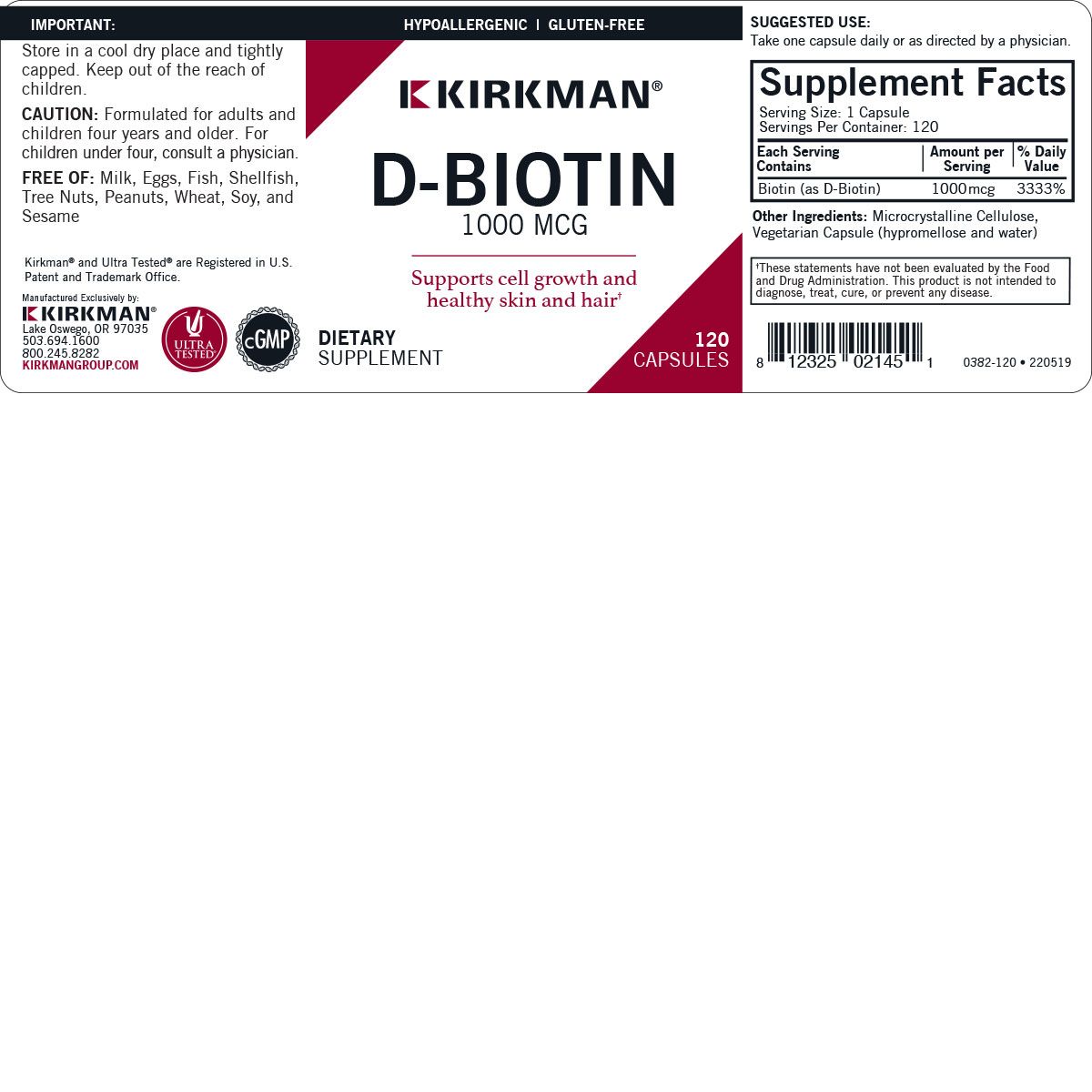 D-Biotin 1000 mcg - Hypoallergenic