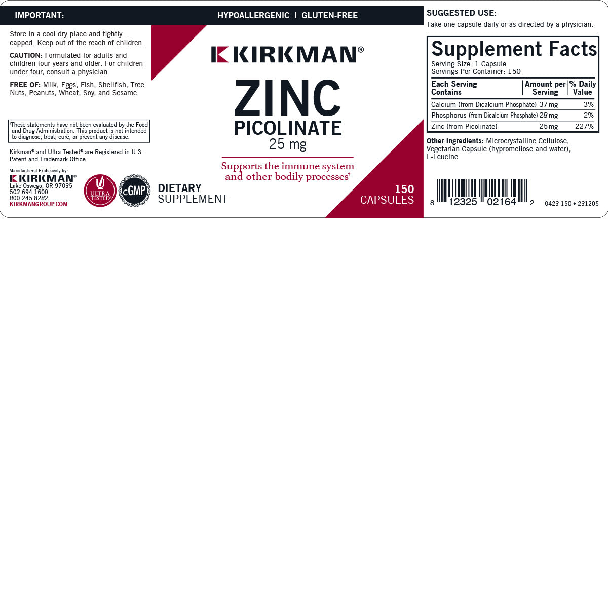 Zinc Picolinate 25 mg - Hypoallergenic *