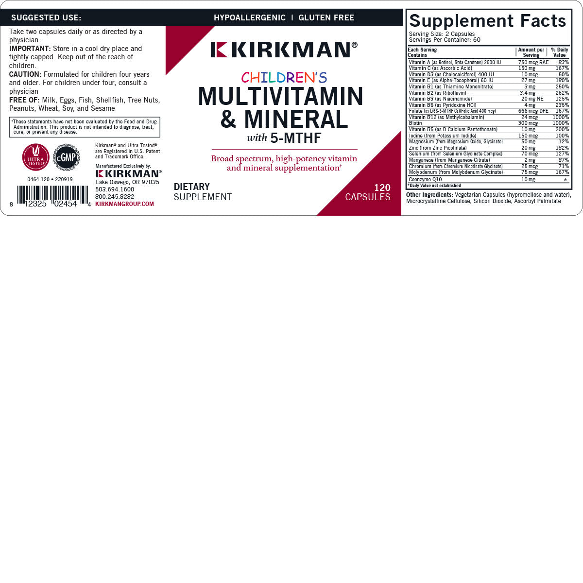 Children's Multivitamin & Mineral with 5-MTHF - Hypoallergenic