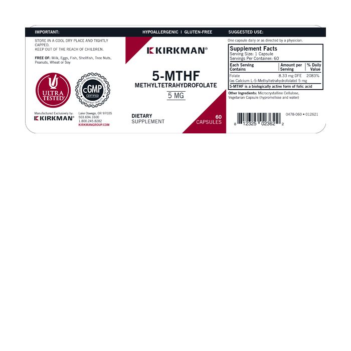 5-MTHF ([L/6S]-5-Methyltetrahydrofolate) 5 mg - Hypoallergenic