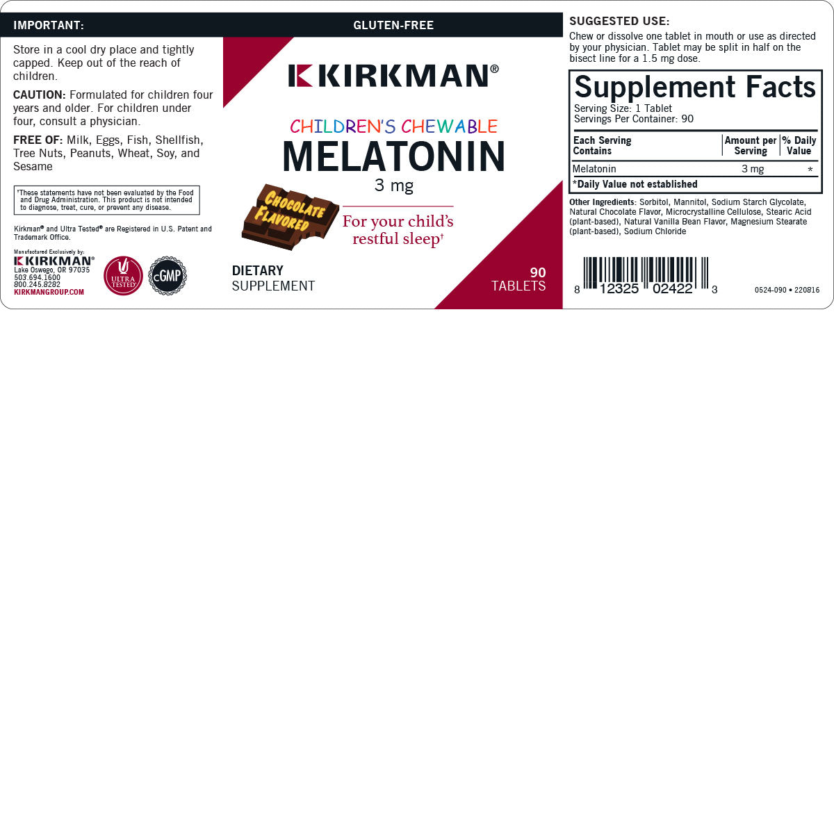 Children’s Chewable Melatonin 3 mg Chocolate Tablets
