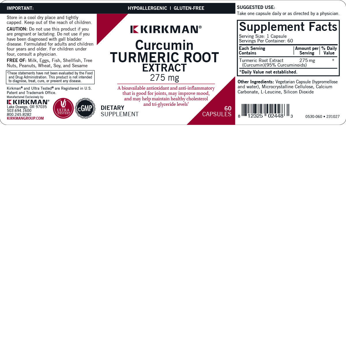 Curcumin Turmeric Root Extract 275 mg